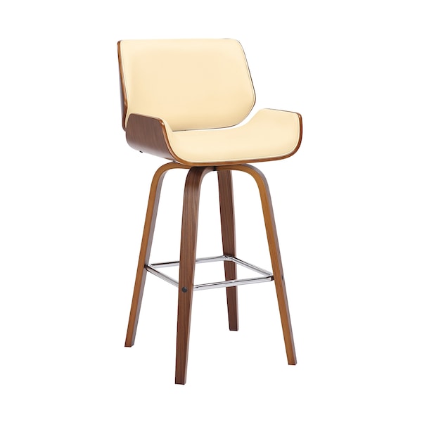 Armen Living Tyler 30" Bar Height Swivel Cream Faux Leather and Walnut Wood Bar Stool LCTYBACRWA30 - main